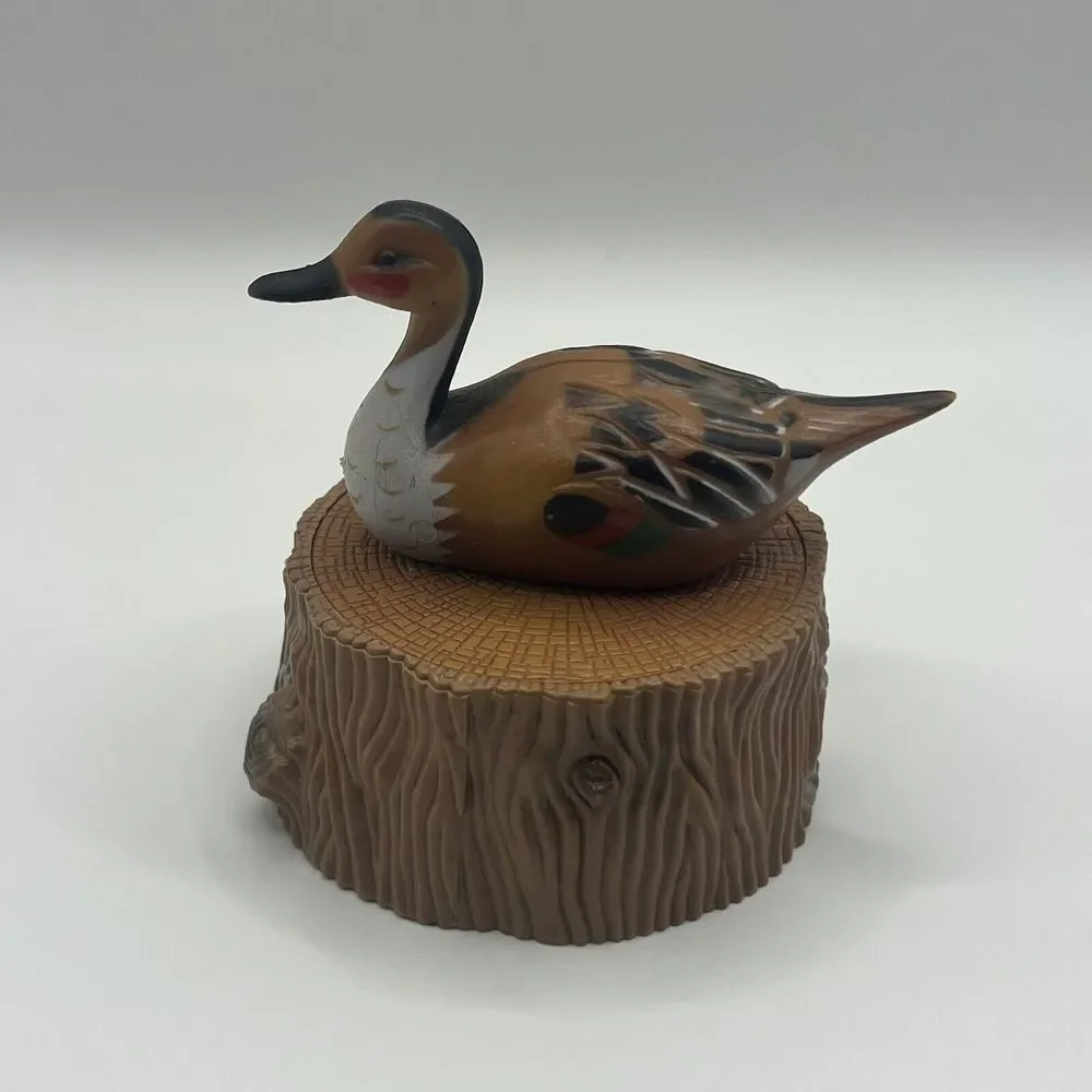 Mallard Pintail Duck Tree Branch Plastic Lidded‎ Trinket Box Vintage Hong Kong